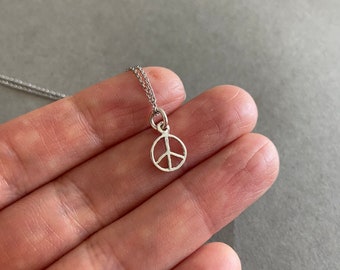 Silver Tiny Mini Peace Silver Necklace - Sterling Silver [NS1008]