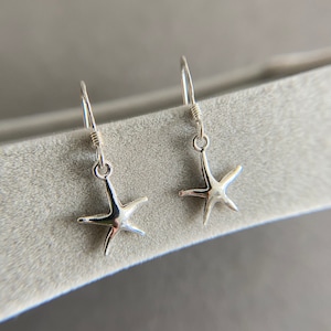 Silver Starfish Drop Dangle Earrings - Sterling Silver