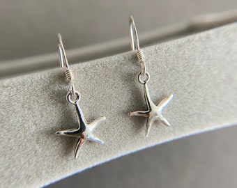 Silver Starfish Drop Dangle Earrings - Sterling Silver