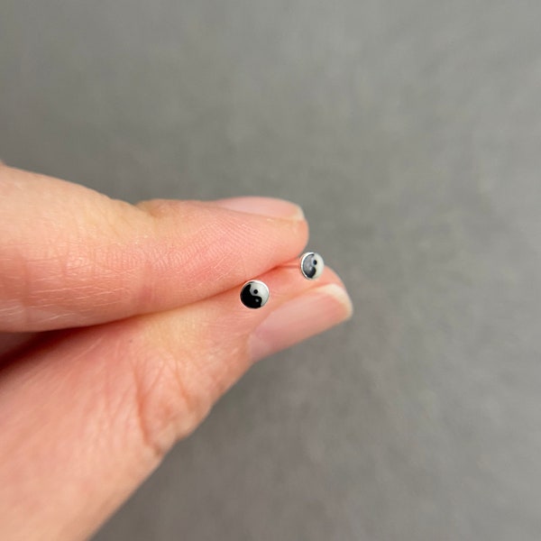 Silver Tiny Yin and Yang 3mm Stud Earrings - Sterling Silver [ESV1045]