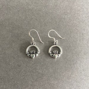 Silver Irish Celtic Claddagh Irish Promise Drop Dangle Earrings - Sterling Silver