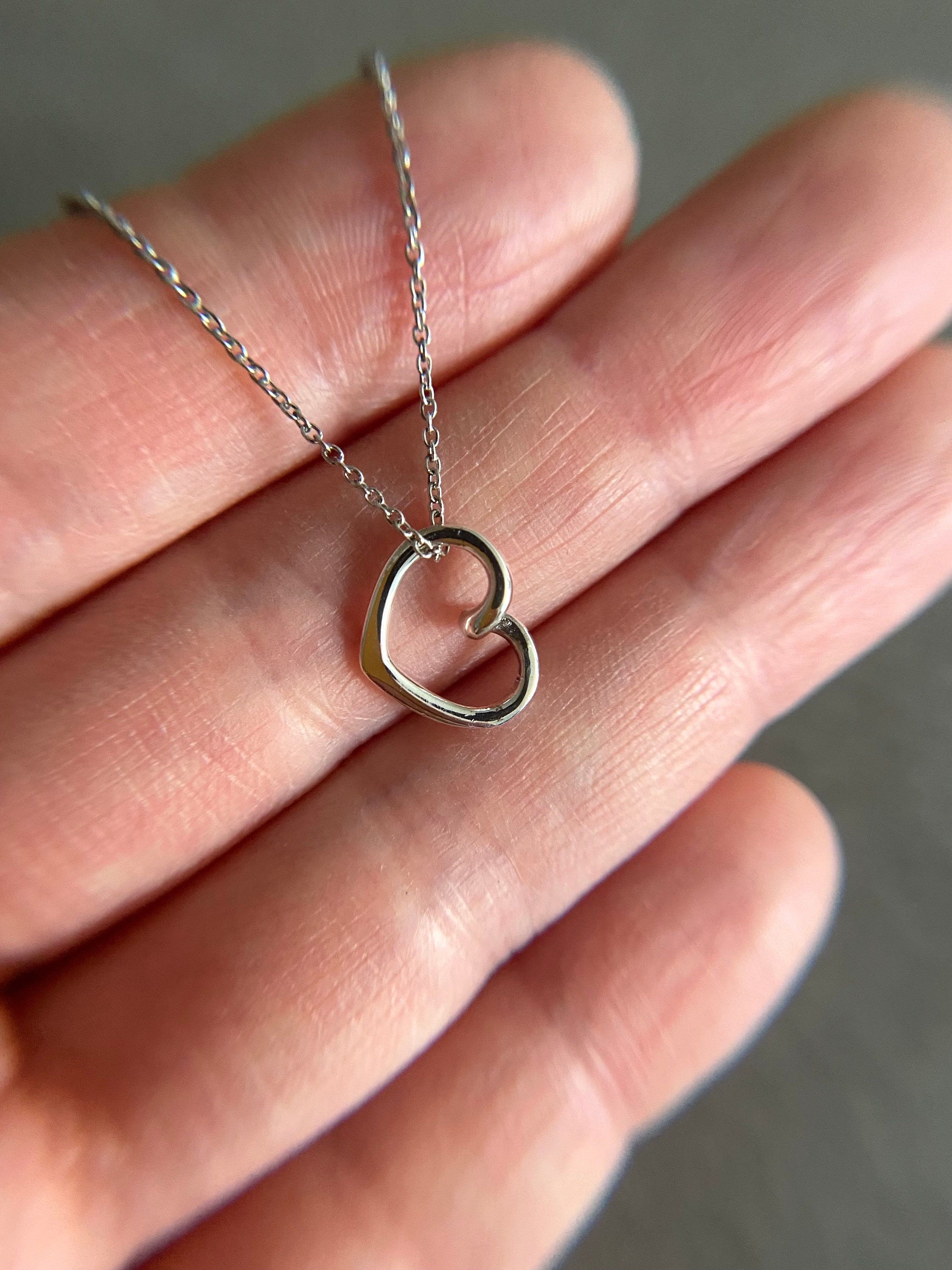 Silver Tiny Mini Open Heart Love Necklace - Sterling Silver