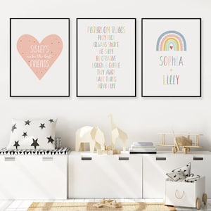 Set of 3 Playroom Printables, Pastel Poster, Girls Room Decor, Sisters Wall Art, Sisters Wall Quote, Kids Room Decor, Rainbow Prints