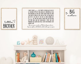 Set of 3 Siblings Printable Art, Little Brother, Big sister, Shared Room Decor, Kids Wall Art