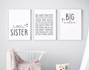 Sisters Wall Art, Sisters Wall Decor, Siblings Art, Shared Room Posters, Girls Bedroom Decor,Set of 3 Printable Posters