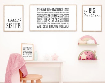 Little Brother Big Sister Printable Art Set of 3 Posters | Etsy