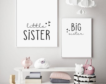 Little Sister Big Sister Wall Art,Sisters Wall Decor,Siblings Art,Shared Room Poters, Girls Bedroom Decor,Girls Room Decor,Set of 2 Posters