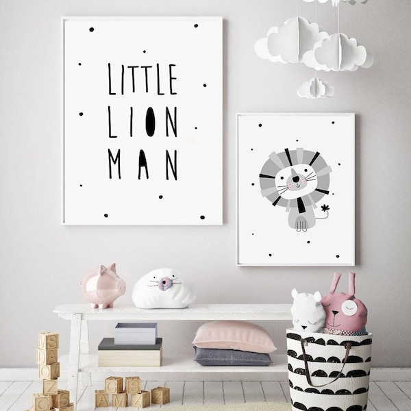 Set Of 2 Nursery Printable Posters, Scandinavian Lion Poster, Little Lion Man, Kidsroom Decor, Nursery Wall Art, Instant Download