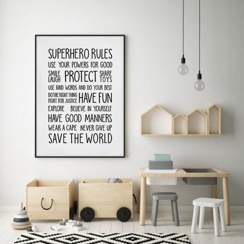 Superhero Rules Printable Poster Kids Wall Art Inspirational Etsy