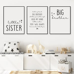 Set Of 3 Pintable Posters, Big Brother, Little Sister, Hold My Hand Big Brother, Shared Room Decor, Kids Room Art, Instant Download