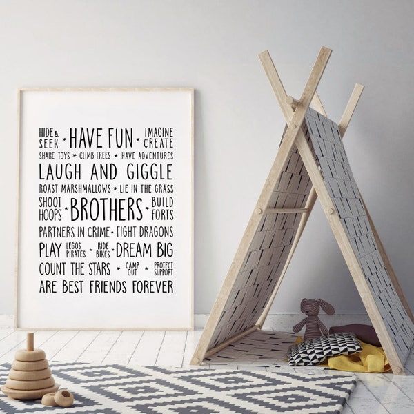 Brothers Shared Room Decor,Boys Room Wall Art, Boys Room Ideas,Printable Brothers Signs Black And White,Instant Download,Brothers Rules Sign