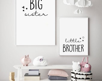 Little Brother Big Sister Wall Art,Kids Wall Decor,Siblings Art,Shared Room Posters,Set of 2 Posters