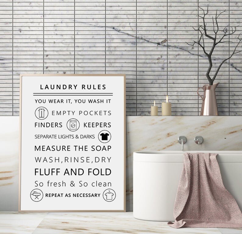 Laundry Rules Printable Art Digital Download Laundry Wall | Etsy