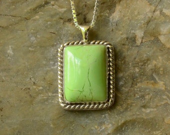 Lime Magnesite Pendant in 925 Sterling Silver Bezel setting