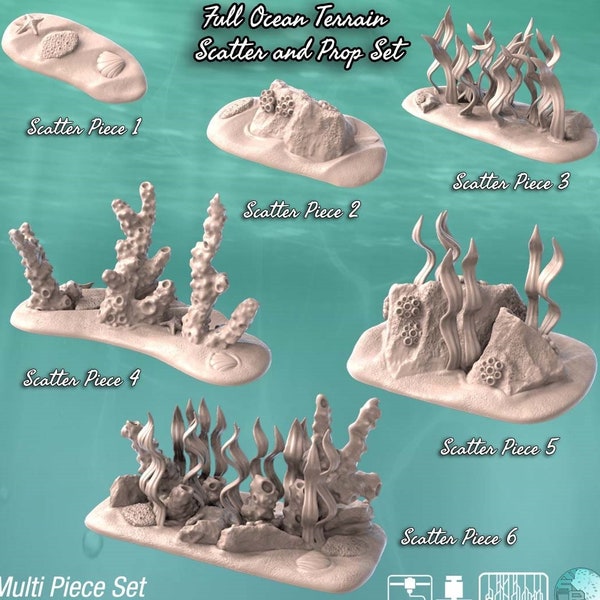 Ocean Terrain Set | Ocean Scatter Terrain | Pirate Terrain | Water Terrain | Underwater | Dungeons and Dragons | 32mm| Sync Ratio Systems