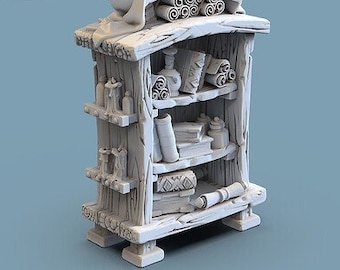 Bookshelf/Library/Desk/Stool - Tabletop Terrain | Scatter Terrain | Miniatures Terrain | Dungeons and Dragons | Pathfinder | RPG Terrain