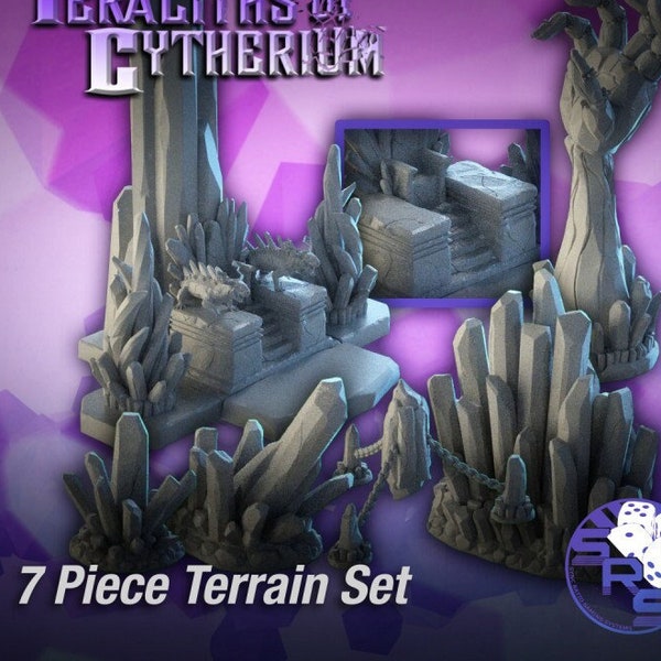 Crystal Terrain Set | Crystal Throne | Crystal Scatter Terrain | Cavern Terrain | Dungeons and Dragons | RPG | 32mm | Sync Ratio Systems