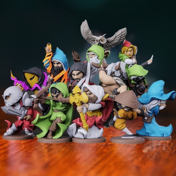 DnD miniatuurset| DnD Class Mini|Chibi DnD Miniatuur|Barbaar|Bard|Clericus|Druïde|Vechter|Monnik|Paladijn|Rangers|Rogue|Tovenaar|Warlock|Wizard