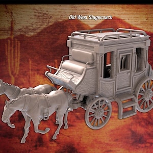 Western Terrain Set 1 | Horse Drawn Carriage | Stagecoach | Wagon | Horse | Wanted Sign | Hay Bale | Western Terrain | RPG Terrain | 32mm