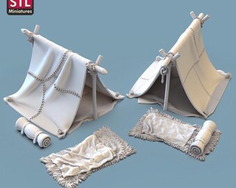 Startscène camping: 32 mm hars kampeerterreinset voor DnD, Pathfinder en tabletop-RPG's