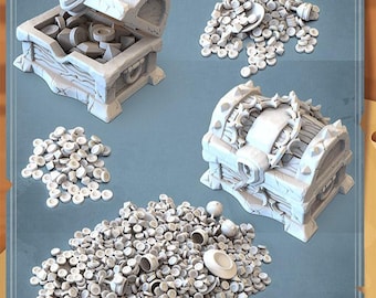 Marcadores de tesoros / Tesoros de mazmorras / Cofres del tesoro / Marcadores de botín / Terreno de mesa / Terreno disperso / Mazmorras y dragones / RPG / 32 mm