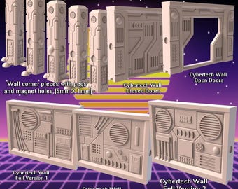 Cyberpunk Terrain Set 4 | Cyberpunk Wall w/ holes for Magnets | Cyberpunk Wall Terrain | Science Fiction Terrain | Space Terrain | 32mm