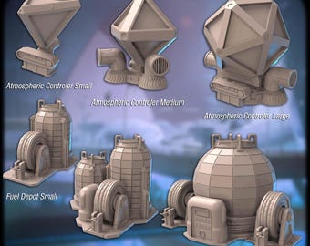Spaceport Terrain Set 4: Sci-Fi Terrain | Fuel Depot | Atmospheric Control | 32mm RPG | Cyberpunk