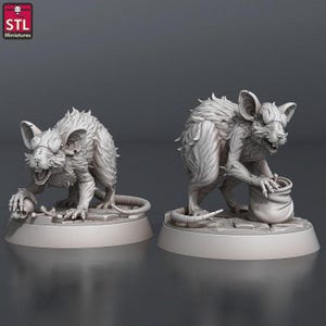 Giant Rats Set: 32mm Resin Miniatures for DnD, Pathfinder, Giant Mice, D&D
