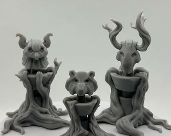 DnD Puzzle Encounter Set | Woodland Totem Puzzle Set | Druid Totem Miniatures | Magic Portal Puzzle | 32mm Tabletop RPG