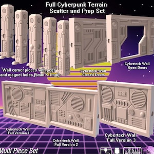 Cyberpunk Terrain Set 4 | Cyberpunk Wall w/ holes for Magnets | Cyberpunk Wall Terrain | Science Fiction Terrain | Space Terrain | 32mm