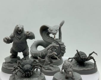 Wilderness Creature Starter Set | DnD Miniatures | Bear Wolf Spider Snake | 32mm Tabletop RPG Miniatures | D&D Encounter