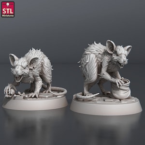 Giant Rats Set: 32mm Resin Miniatures for DnD, Pathfinder, Giant Mice, D&D