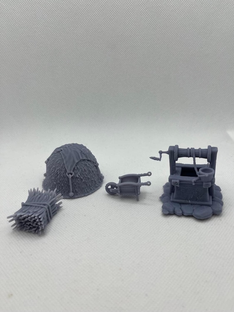Farm/Water Well/Haystack/Hay Bale/Wagon/Outdoors - Tabletop Terrain/Scatter Terrain/Miniatures Terrain/Dungeons and Dragons/Pathfinder