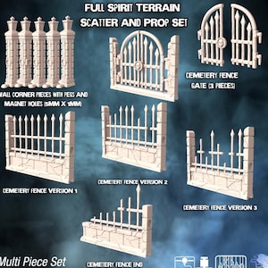 Graveyard Wall Terrain Set | Graveyard Fence Terrain w/ Magnet Holes | Haunted | Spooky Terrain | Scary | Dungeons and Dragons | 5e | DnD