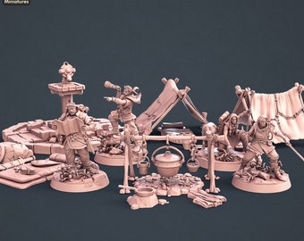 Ranger Miniature Set | Explorer | Adventurer | Lore Bard | Archaeologist  | Bedroll | Tent | Tabletop Terrain/DnD/Miniatures /DnD/Pathfinder