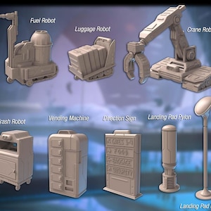 Spaceport Terrain Set 1: Sci-Fi Terrain, 32mm Scale, ABS-Like Resin, Cyberpunk RPG