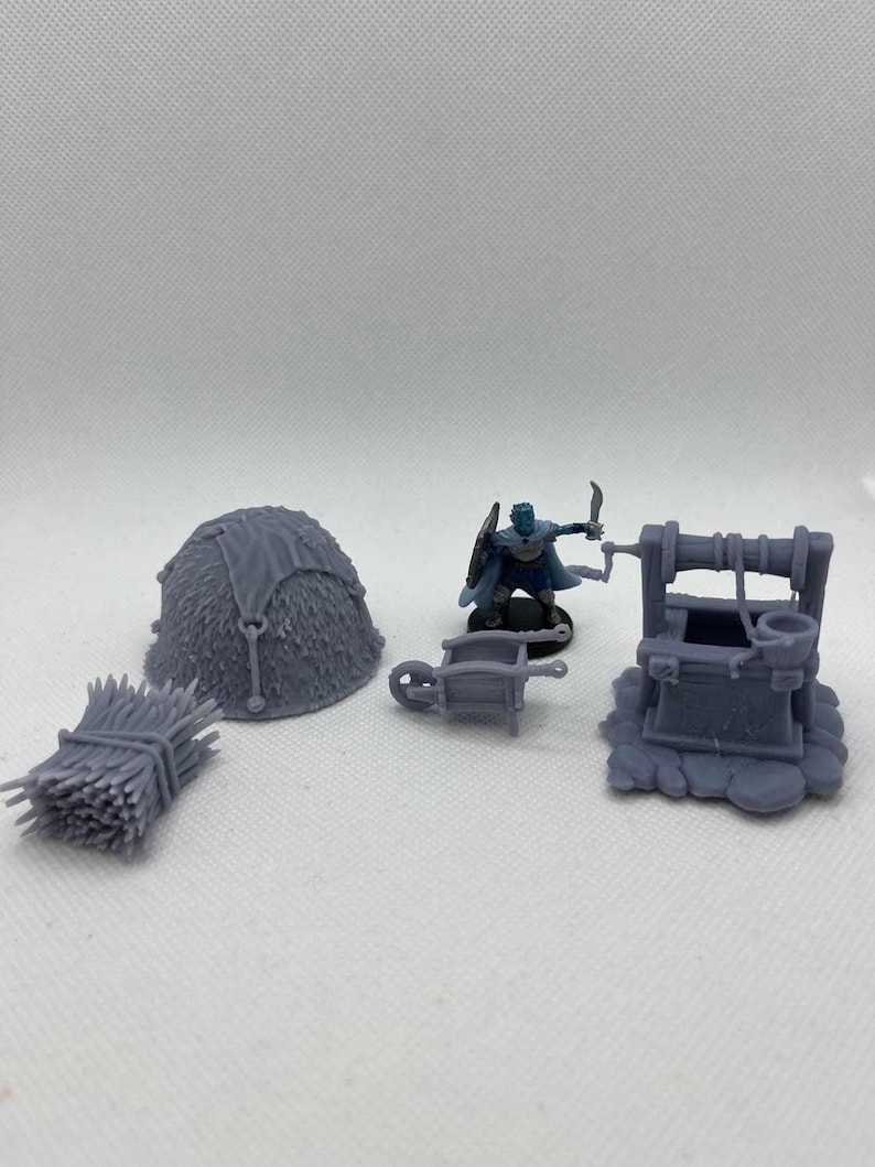 Farm/Water Well/Haystack/Hay Bale/Wagon/Outdoors - Tabletop Terrain/Scatter Terrain/Miniatures Terrain/Dungeons and Dragons/Pathfinder