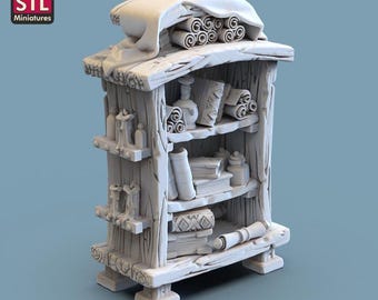 Bookshelf/Library/Desk/Stool - Tabletop Terrain | Scatter Terrain | Miniatures Terrain | Dungeons and Dragons | Pathfinder | RPG Terrain