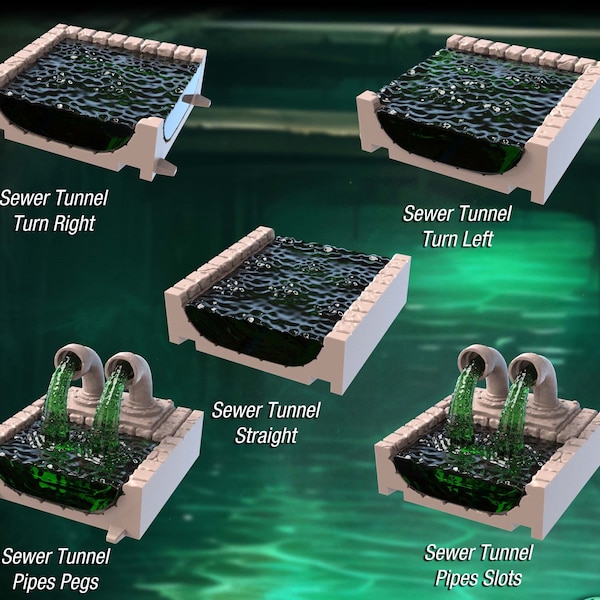 Sewer Terrain Set 3 | Underground Scatter Terrain | Sewer Tunnels | Sewer System | Tunnels | Aqueduct | Waterworks | DnD Terrain | 32mm