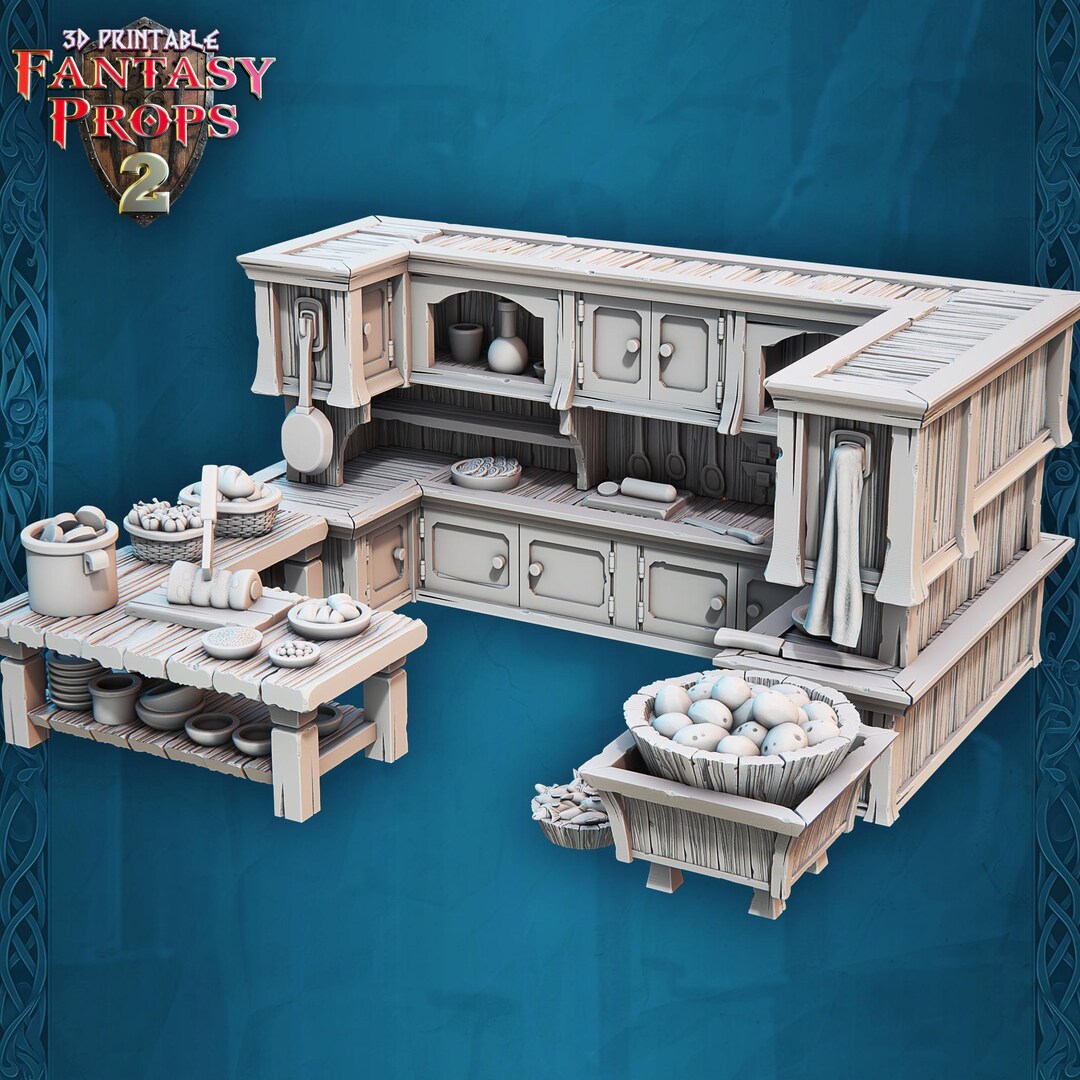 Dungeon Rack Kitchen Tavern Miniature Set 4 - Kitchen: 32mm Resin Terrain for Dnd ...