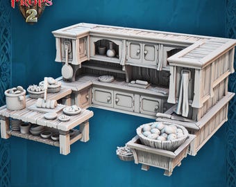 Conjunto de Miniaturas de Taberna 4 - Cozinha: Terreno de Resina de 32 mm para D&D e Pathfinder