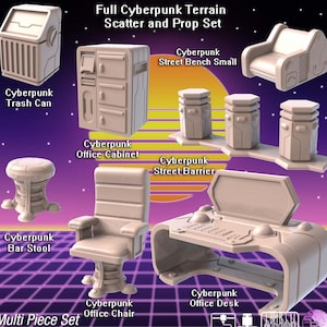 Cyberpunk Terrain Set 3 | Cyberpunk Scatter Terrain | Cyberpunk Street Terrain | Science Fiction Terrain | Space Terrain | RPG | 32mm