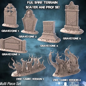 Gravestones Terrain Set | Haunted Graveyard Terrain | Gravestone/Headstone Terrain | Spooky Spirit Terrain | Scary Terrain | DnD| 5e | 32mm