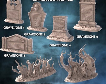 Gravestones Terrain Set | Haunted Graveyard Terrain | Gravestone/Headstone Terrain | Spooky Spirit Terrain | Scary Terrain | DnD| 5e | 32mm