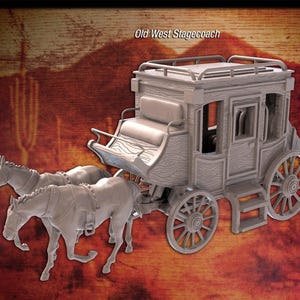 Western Stagecoach Terrain Set | 32mm | Horse Drawn Wagon | RPG Scenery | Western Terrain Set 1
