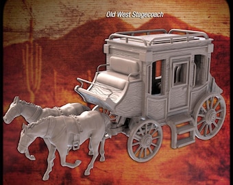 Western Stagecoach Terrain Set | 32mm | Horse Drawn Wagon | RPG Scenery | Western Terrain Set 1