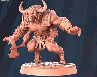 Minotaur Miniature | Minotaur Warrior | Four Armed Minotaur | Berserker | Bull Monster | Dungeons and Dragons | 32mm | Frostgrave | ROSD