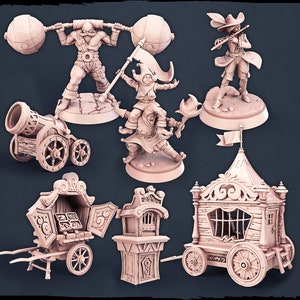 Zestaw miniatur karnawałowych | Cyrk | Siłacz | Jester | Wykonawcy | Wóz karnawałowy | Cyrk | Teren stołowy | DnD | Miniatury | DnD 5E