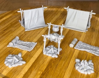 Campsite/Tents/Campfire - Tabletop Terrain | Scatter Terrain | Miniatures Terrain | Dungeons and Dragons | Pathfinder | RPG Terrain