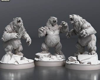 Bear Miniature Set | Brown Bear | Black Bear | Polar Bear | 5E | Dungeons and Dragons | Pathfinder | DnD | 5th Edition
